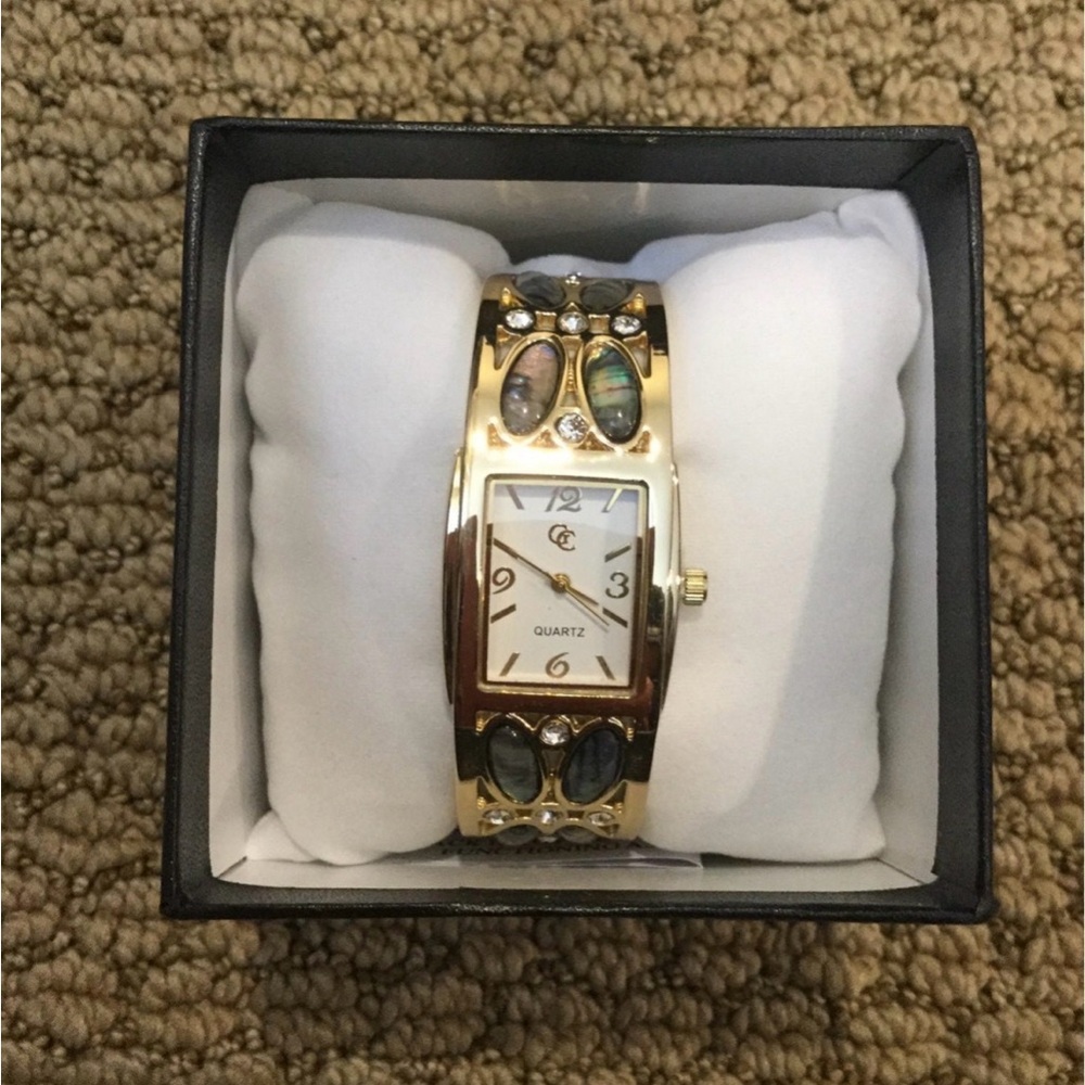 Bangle Wrist Watch with Abalone Stones